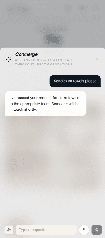 Conversational concierge handling an extra-towels request